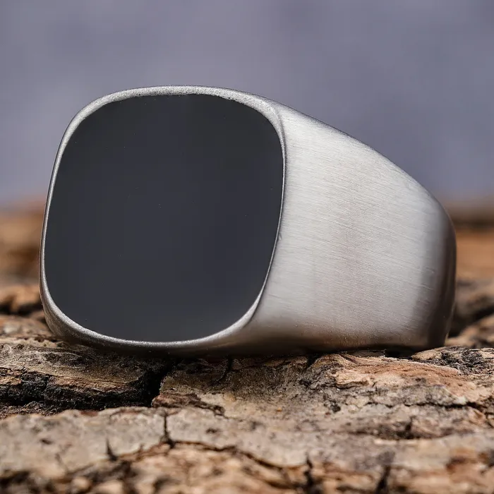 Men's Matte Black Ring – Street Style Minimalist Band, Sandblasted Stainless Steel, Wholesale