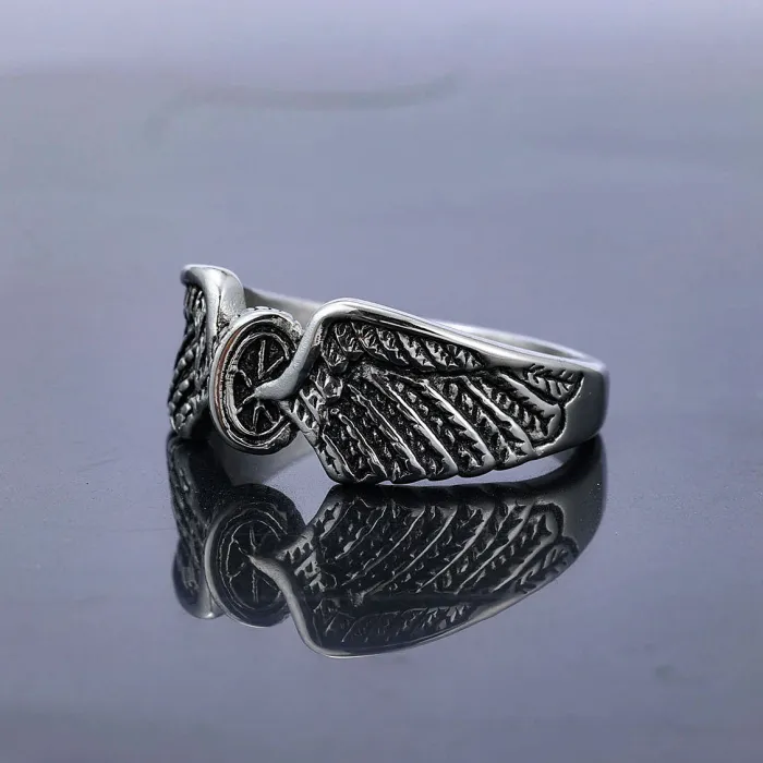 Motorcycle Wheel Wing Ring – Unisex Biker Style, Stainless Steel, Punk Fashion, Wholesale