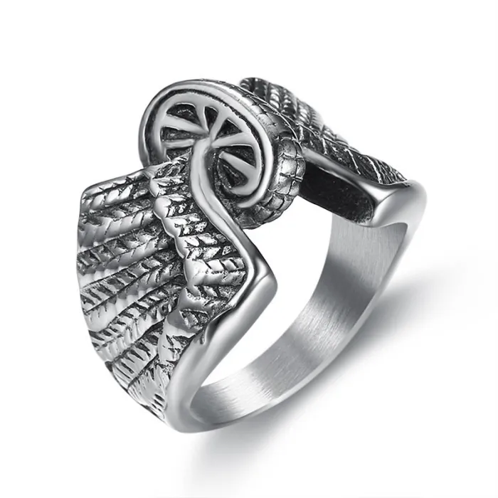 Motorcycle Wheel Wing Ring – Unisex Biker Style, Stainless Steel, Punk Fashion, Wholesale