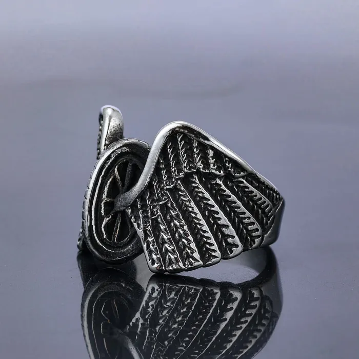 Motorcycle Wheel Wing Ring – Unisex Biker Style, Stainless Steel, Punk Fashion, Wholesale