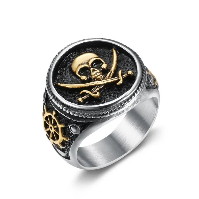 Men's Pirate Skull Ring – Creative Punk Style, Titanium Steel, Biker Jewelry, Wholesale