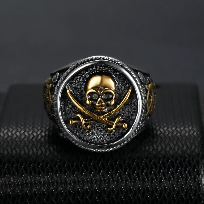 Men's Pirate Skull Ring – Creative Punk Style, Titanium Steel, Biker Jewelry, Wholesale