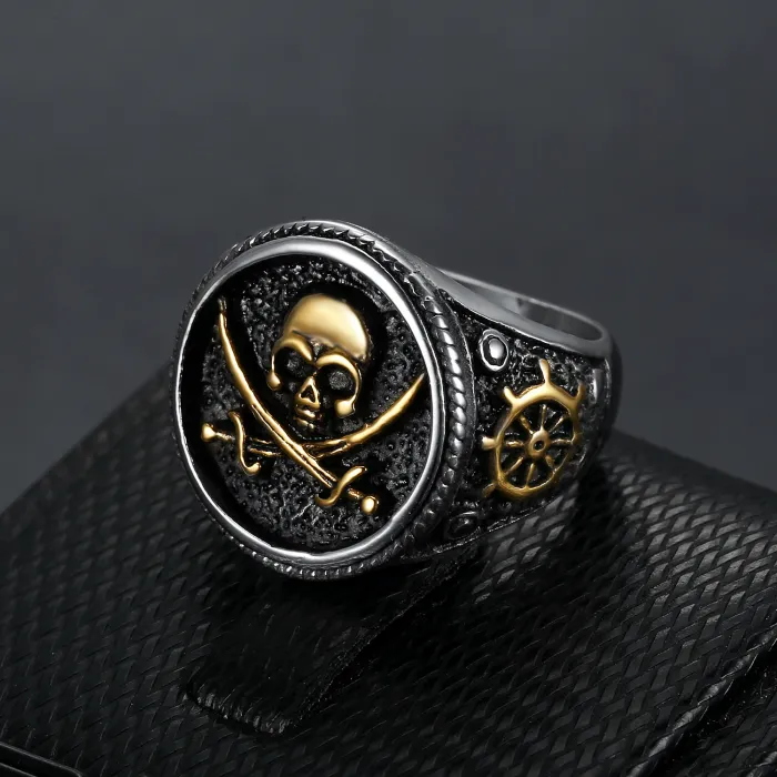 Men's Pirate Skull Ring – Creative Punk Style, Titanium Steel, Biker Jewelry, Wholesale