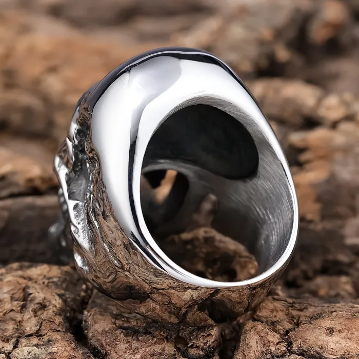 Men's Gothic Zombie Skull Ring – Long Teeth Design, Black Polished Titanium Steel, Wholesale