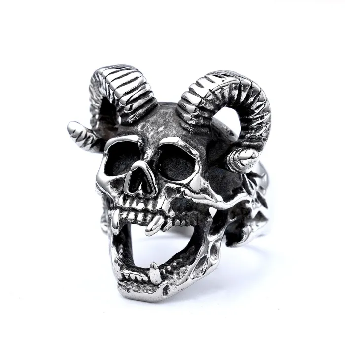 Men's Ram Skull Ring – Bold Gothic Design, Rust-Free Titanium Steel, Punk Style, Wholesale