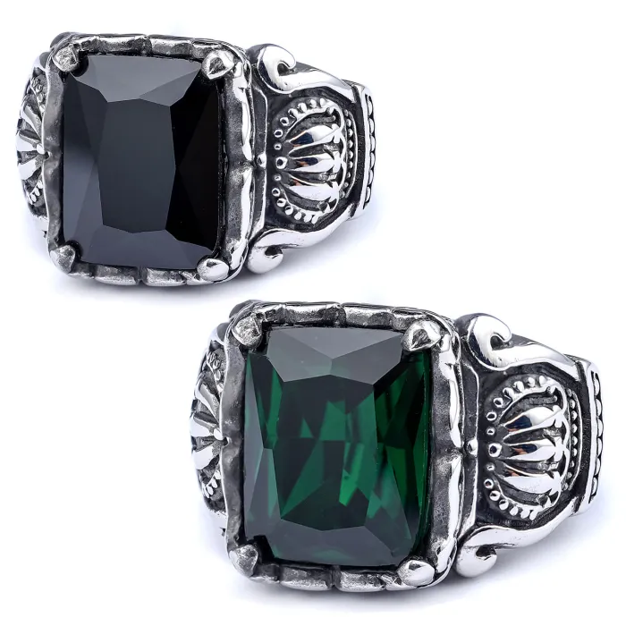Men's Crown Gemstone Ring – Vintage Zircon Stone, Stainless Steel, Fashion Jewelry Wholesale