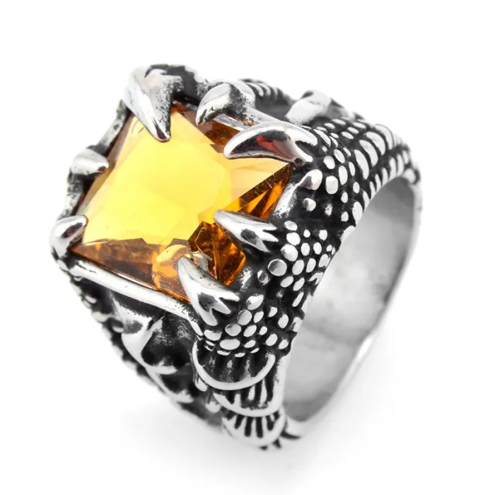 Men's Eagle Claw Gemstone Ring – Multicolor Stones, Titanium Steel, Bold Statement Jewelry, Wholesale