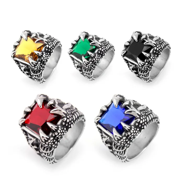 Men's Eagle Claw Gemstone Ring – Multicolor Stones, Titanium Steel, Bold Statement Jewelry, Wholesale