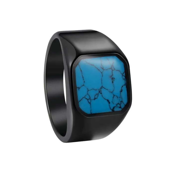 Men's Turquoise Ring – Vintage Style Titanium Steel Band, Trendy Fashion Jewelry, Wholesale