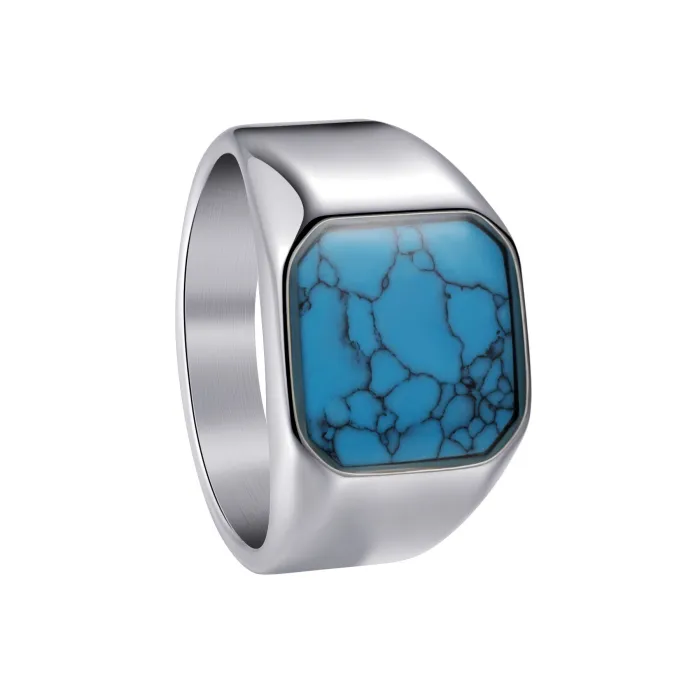 Men's Turquoise Ring – Vintage Style Titanium Steel Band, Trendy Fashion Jewelry, Wholesale