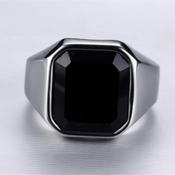 Men's Black Gold Micro Pave Zircon Ring – Square Stone, Minimalist Fashion Jewelry, Wholesale