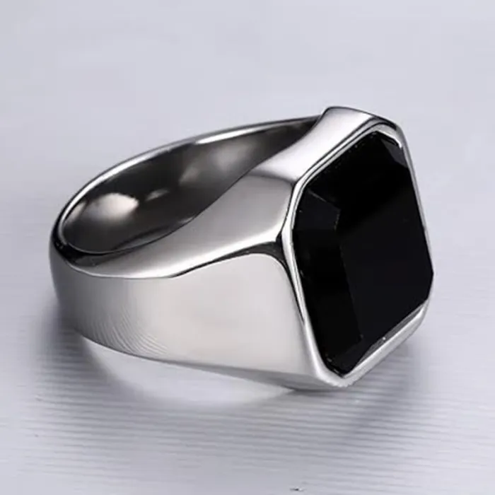 Men's Black Gold Micro Pave Zircon Ring – Square Stone, Minimalist Fashion Jewelry, Wholesale