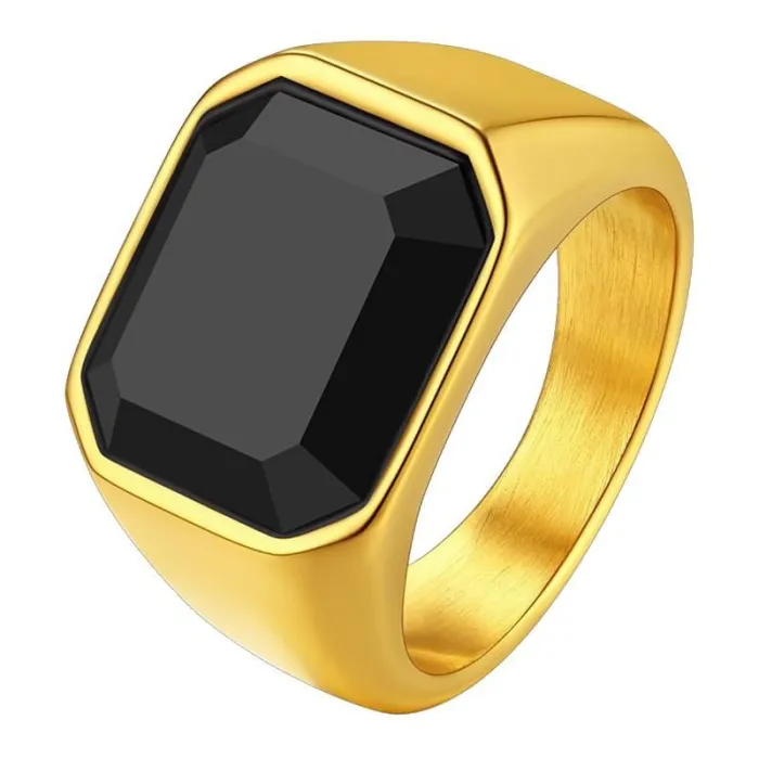 Men's Square Gemstone Ring – Vintage Titanium Steel, Trendy Stainless Steel Jewelry, Wholesale