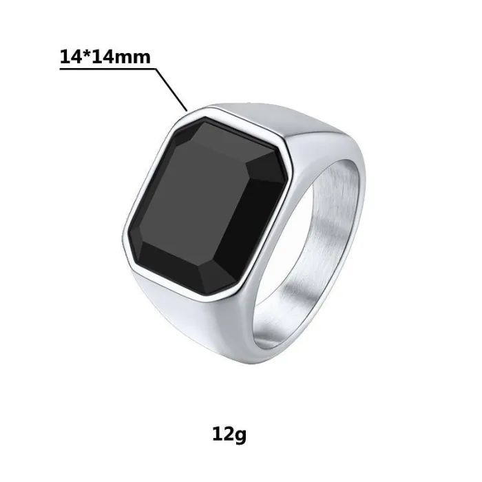 Men's Square Gemstone Ring – Vintage Titanium Steel, Trendy Stainless Steel Jewelry, Wholesale