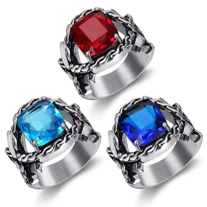 Men's Nordic Mythology Gemstone Ring – Premium Stainless Steel, Available for Wholesale