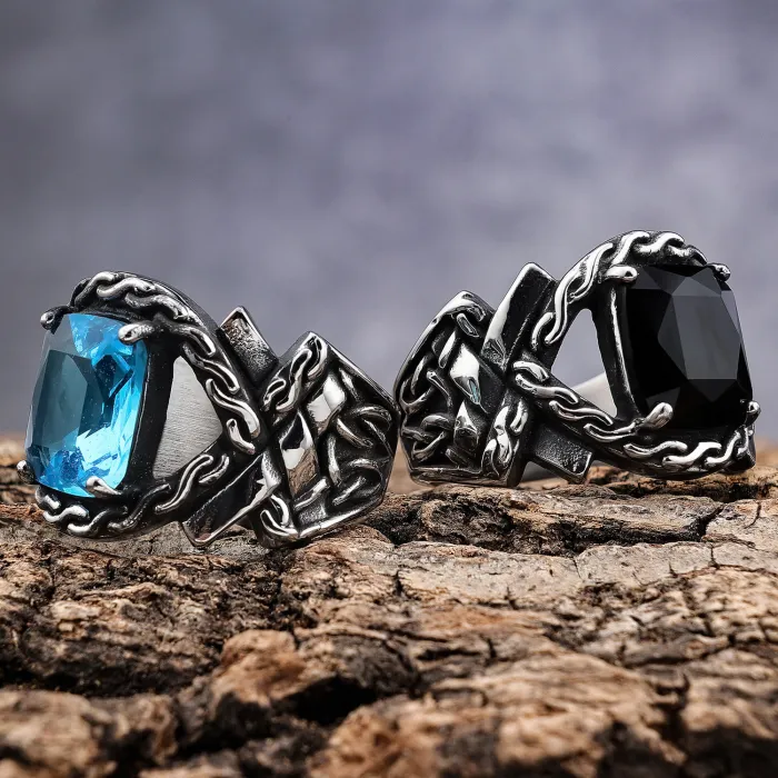Men's Nordic Mythology Gemstone Ring – Premium Stainless Steel, Available for Wholesale
