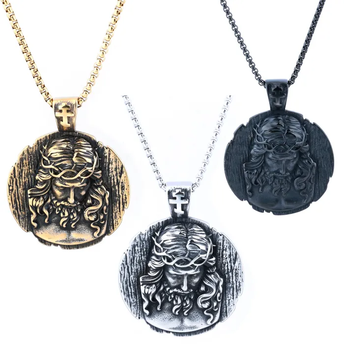 St. Benedict Pendant Necklace – Vintage Stainless Steel Medal for Men, Wholesale Fashion Jewelry