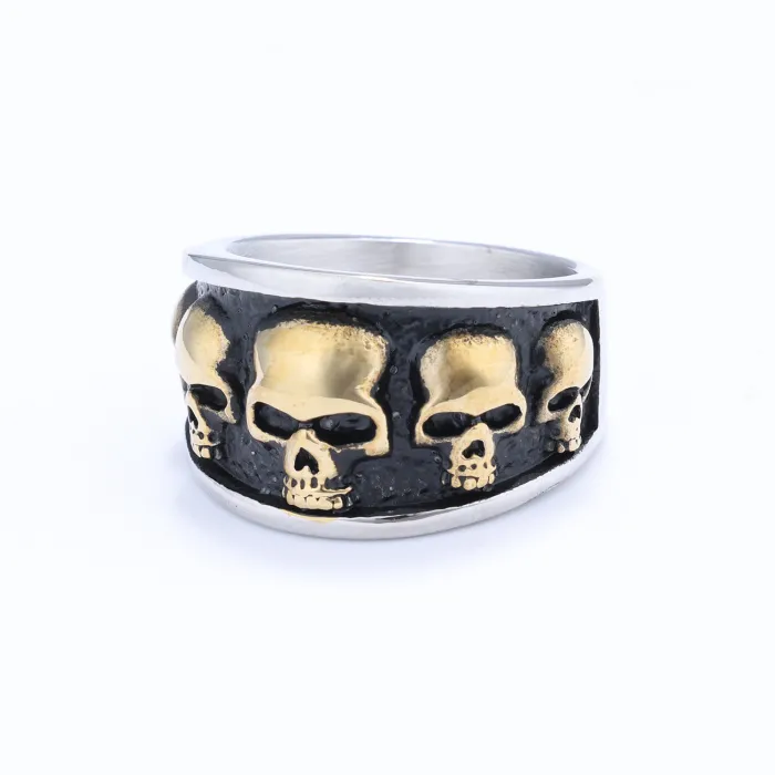 Punk Skull Ring in Titanium Steel – Full Band Design, Unisex Fashion Jewelry for Wholesale