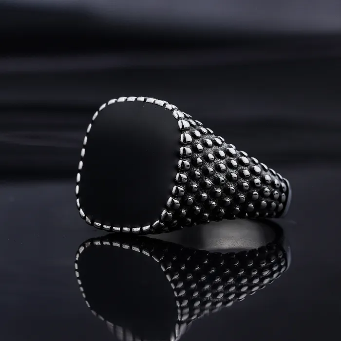 Bold Black Epoxy Stainless Steel Ring – Nordic-Inspired Rust-Free Fashion Jewelry for Men, Wholesale Available