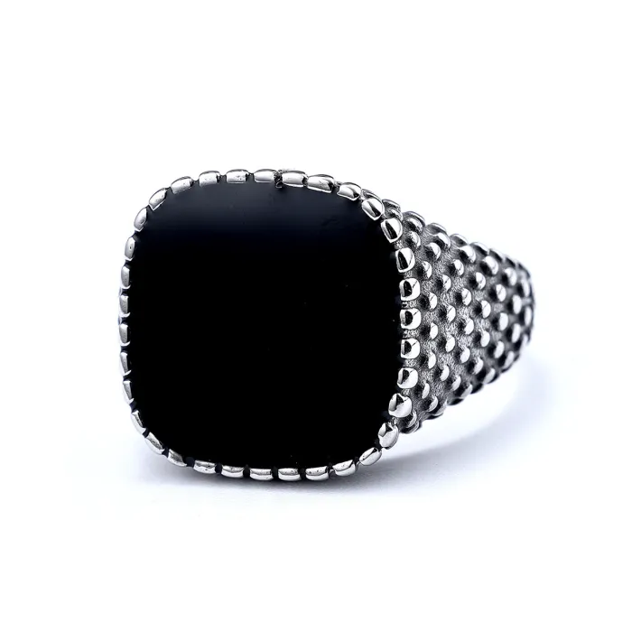 Bold Black Epoxy Stainless Steel Ring – Nordic-Inspired Rust-Free Fashion Jewelry for Men, Wholesale Available