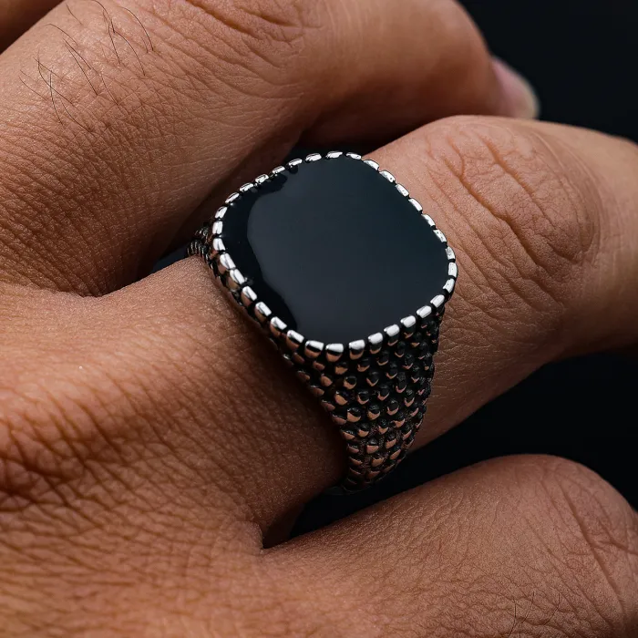Bold Black Epoxy Stainless Steel Ring – Nordic-Inspired Rust-Free Fashion Jewelry for Men, Wholesale Available