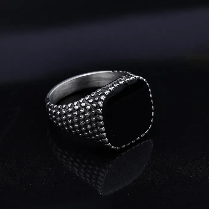 Bold Black Epoxy Stainless Steel Ring – Nordic-Inspired Rust-Free Fashion Jewelry for Men, Wholesale Available