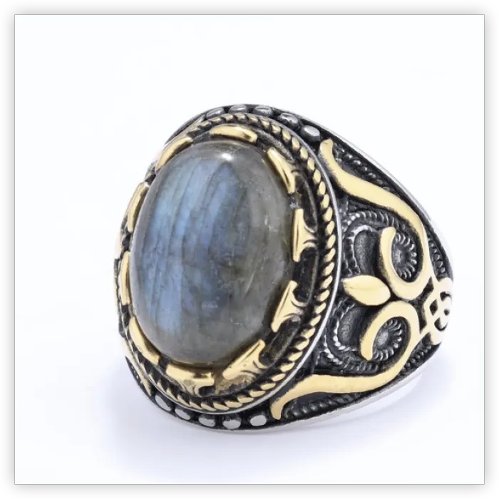Men’s Oval Gemstone Ring – Stainless Steel Street Style Jewelry with Large Stone, Wholesale Available