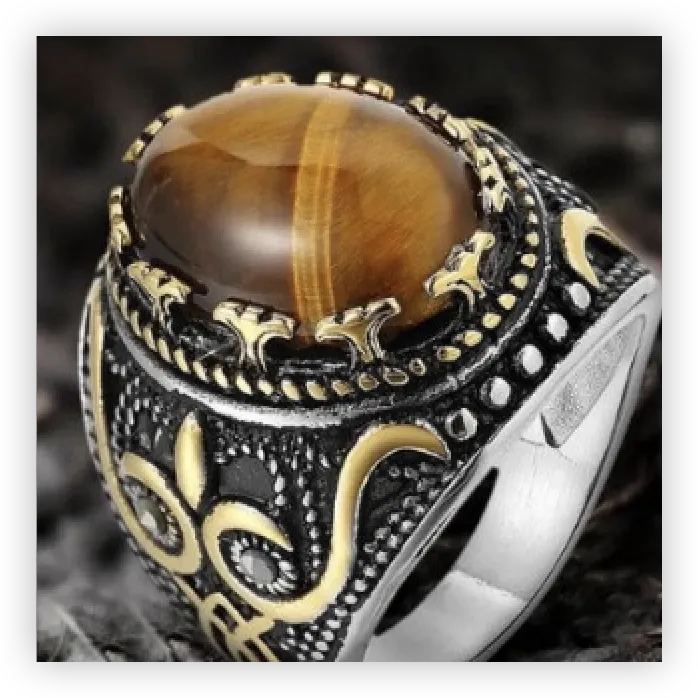 Men’s Oval Gemstone Ring – Stainless Steel Street Style Jewelry with Large Stone, Wholesale Available