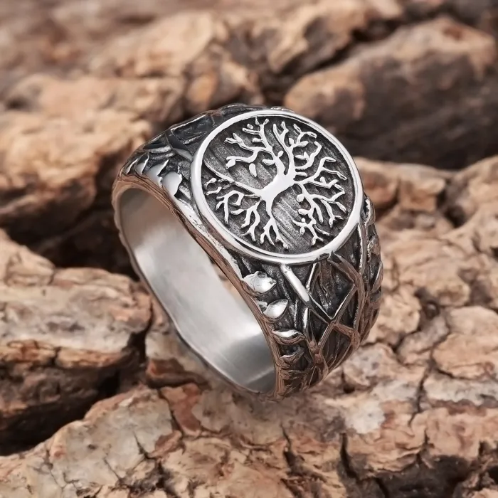 Viking Tree of Life Ring – Stainless Steel Vine Design, Fade-Resistant Nordic Jewelry for Men, Wholesale