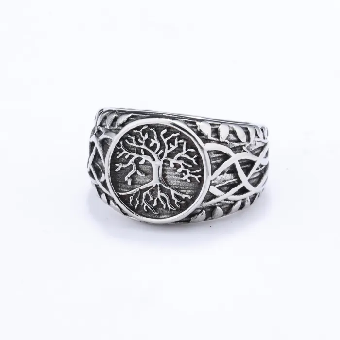 Viking Tree of Life Ring – Stainless Steel Vine Design, Fade-Resistant Nordic Jewelry for Men, Wholesale