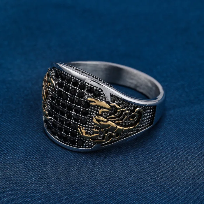 Men’s Scorpion Ring with Black Stone – Vintage Titanium Steel Nordic Style Jewelry, Wholesale Available
