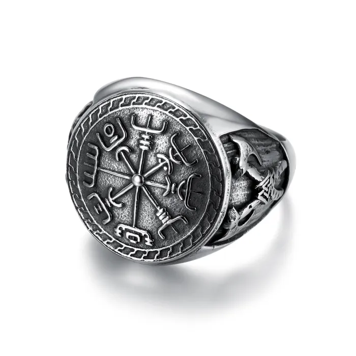 Men’s Viking Double Axe Ring – Norse Totem Design in Stainless Steel, Retro Titanium Steel Jewelry for Wholesale