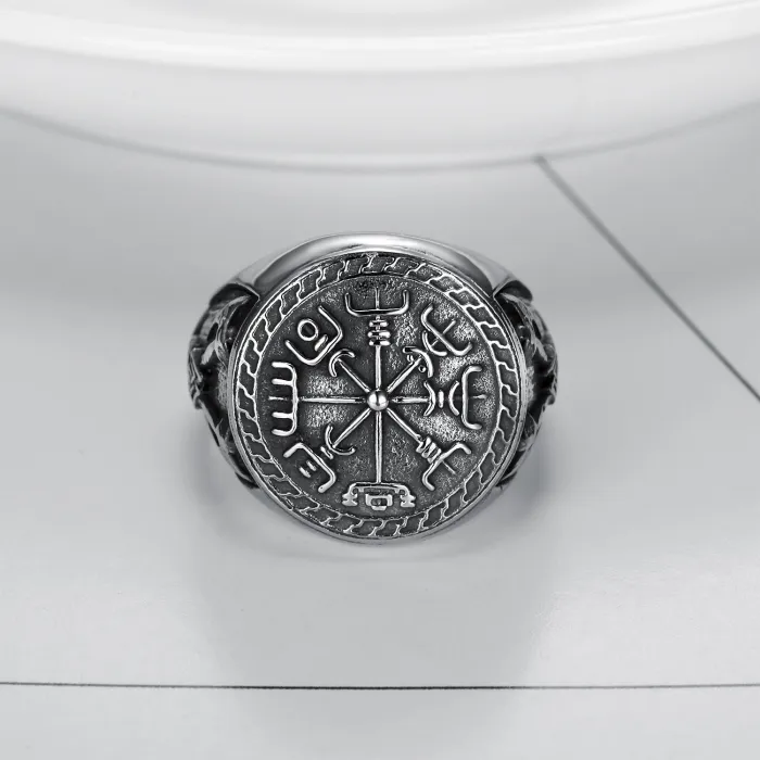 Men’s Viking Double Axe Ring – Norse Totem Design in Stainless Steel, Retro Titanium Steel Jewelry for Wholesale
