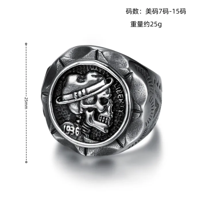 Men’s Punk Skull Ring – Vintage Gothic Style Fashion Jewelry, Bold Stainless Steel Design for Wholesale