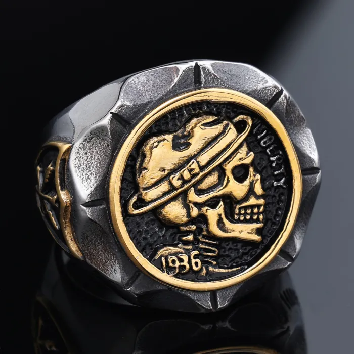 Men’s Punk Skull Ring – Vintage Gothic Style Fashion Jewelry, Bold Stainless Steel Design for Wholesale