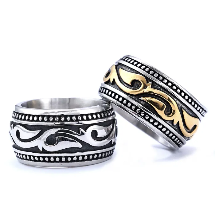 Bold Totem Band Ring – Vintage Titanium Steel Men’s Fashion Jewelry, Wholesale Available