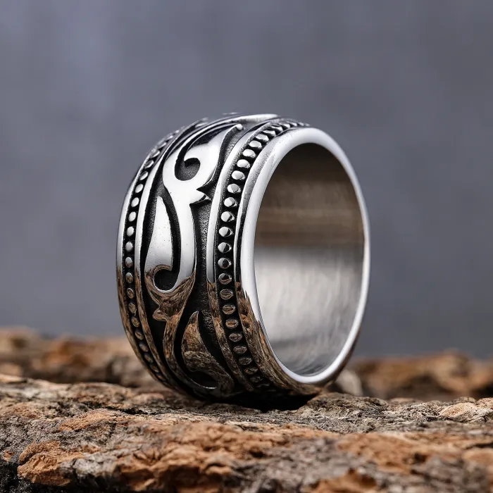 Bold Totem Band Ring – Vintage Titanium Steel Men’s Fashion Jewelry, Wholesale Available