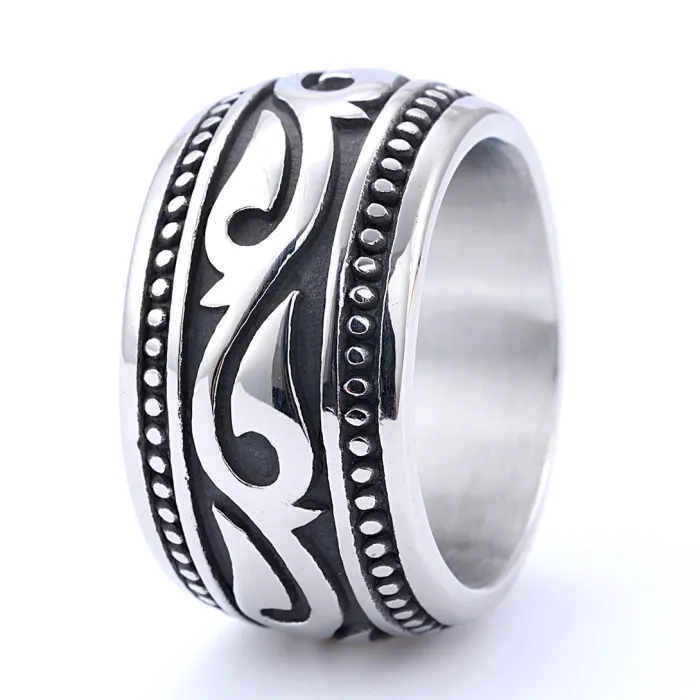 Bold Totem Band Ring – Vintage Titanium Steel Men’s Fashion Jewelry, Wholesale Available