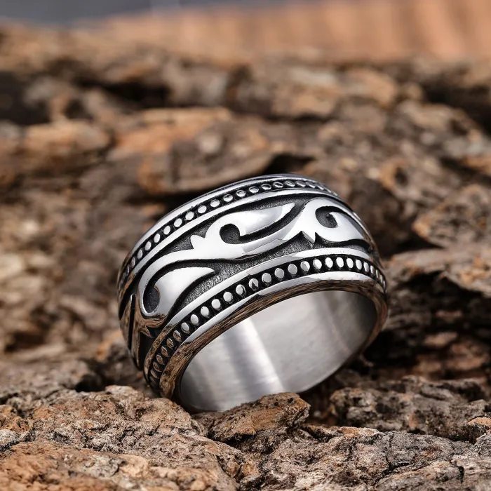 Bold Totem Band Ring – Vintage Titanium Steel Men’s Fashion Jewelry, Wholesale Available