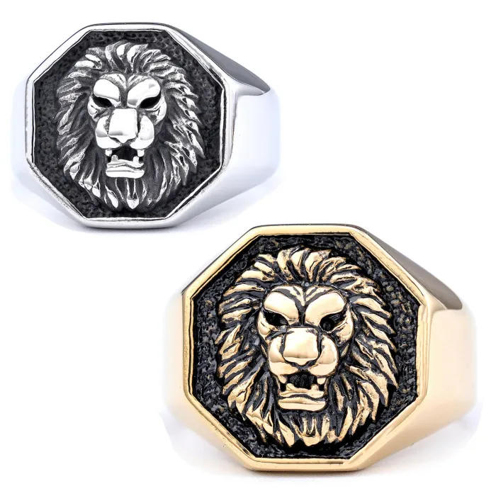 Gold-Plated Lion Head Ring – Vintage Sun God Design in Stainless Steel, Bold Men’s Fashion Jewelry Wholesale