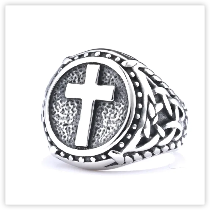 Unisex Cross Ring – Vintage Carved Totem Design in Stainless Steel, Fashion Jewelry for Wholesale