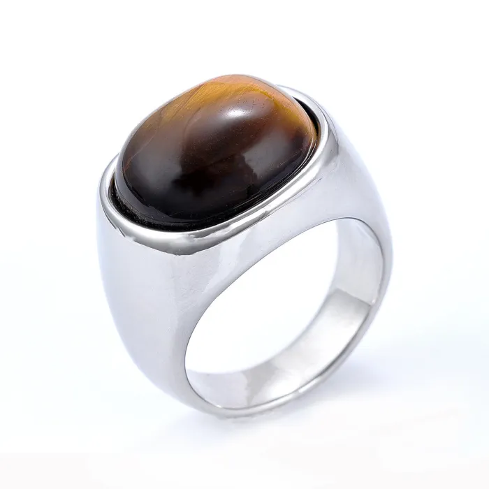 Men’s Tiger Eye Ring – High-End Stainless Steel Minimalist Design with Vintage Touch, Wholesale Jewelry