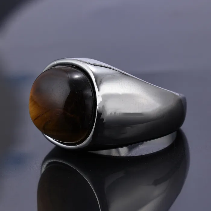 Men’s Tiger Eye Ring – High-End Stainless Steel Minimalist Design with Vintage Touch, Wholesale Jewelry