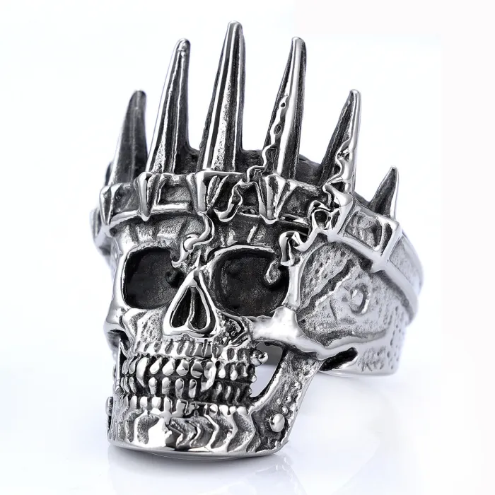 Men’s Crown Skull Ring – Bold Titanium Steel Gothic Jewelry, Streetwear Statement Ring for Wholesale