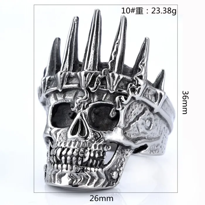 Men’s Crown Skull Ring – Bold Titanium Steel Gothic Jewelry, Streetwear Statement Ring for Wholesale