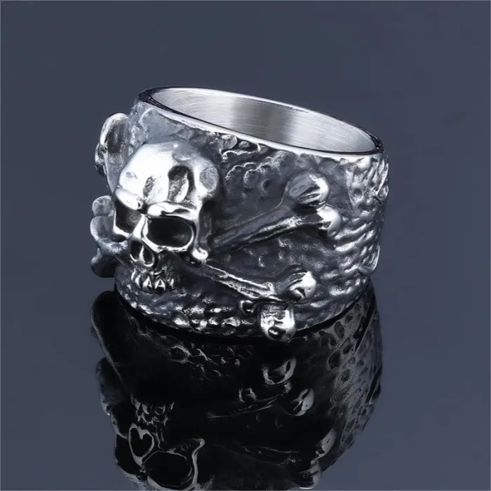 Men’s Punk Skull Ring – Vintage Titanium Steel Gothic Style, Hot-Selling Stainless Steel Jewelry for Wholesale