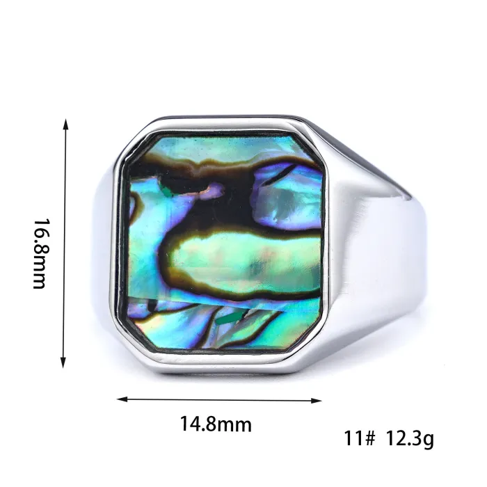Iridescent Shell Ring – Minimalist Stainless Steel Fashion Jewelry with Natural Shell Inlay, Wholesale Available