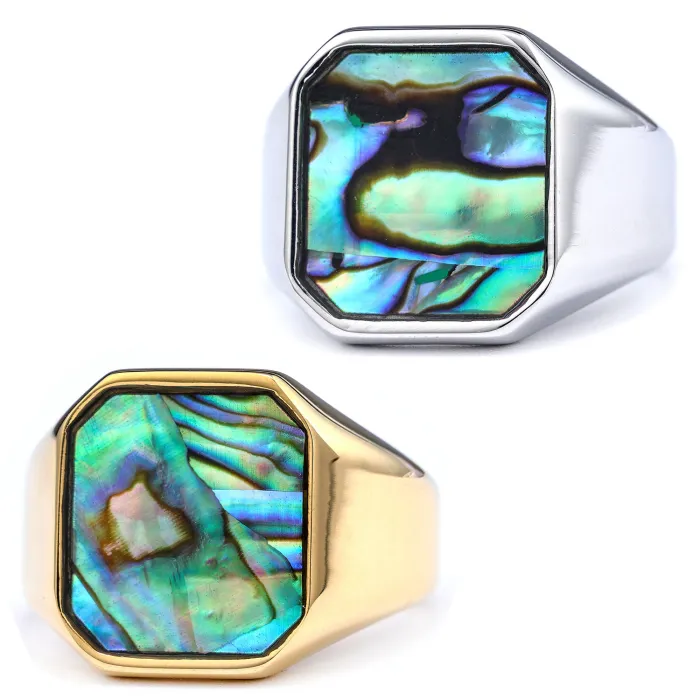 Iridescent Shell Ring – Minimalist Stainless Steel Fashion Jewelry with Natural Shell Inlay, Wholesale Available
