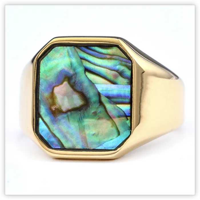 Iridescent Shell Ring – Minimalist Stainless Steel Fashion Jewelry with Natural Shell Inlay, Wholesale Available