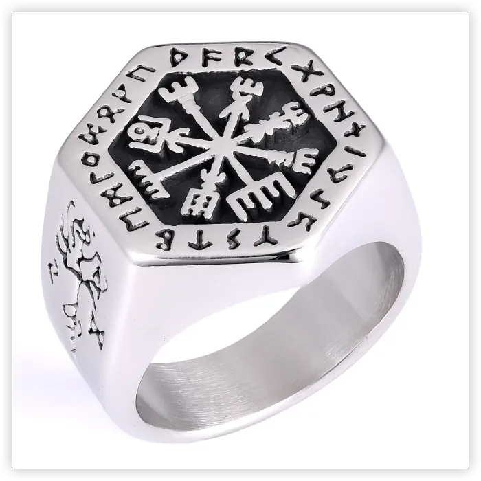 Men’s Viking Astrology Ring – Mysterious Symbol Design in Titanium Steel, Nordic-Inspired Jewelry for Wholesale